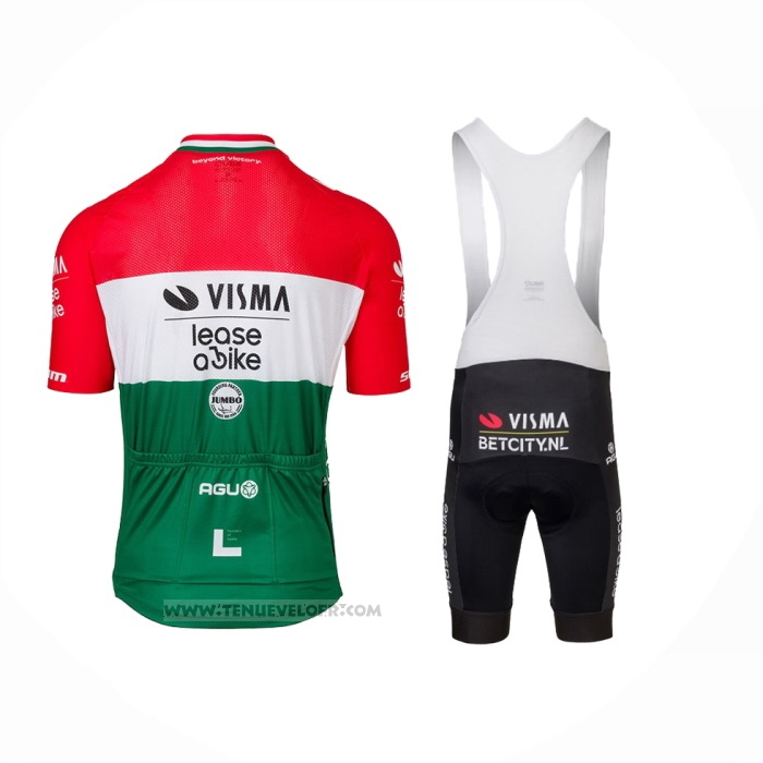 2024 Maillot Cyclisme Jumbo Visma Rouge Blanc Vert Manches Courtes Et Cuissard